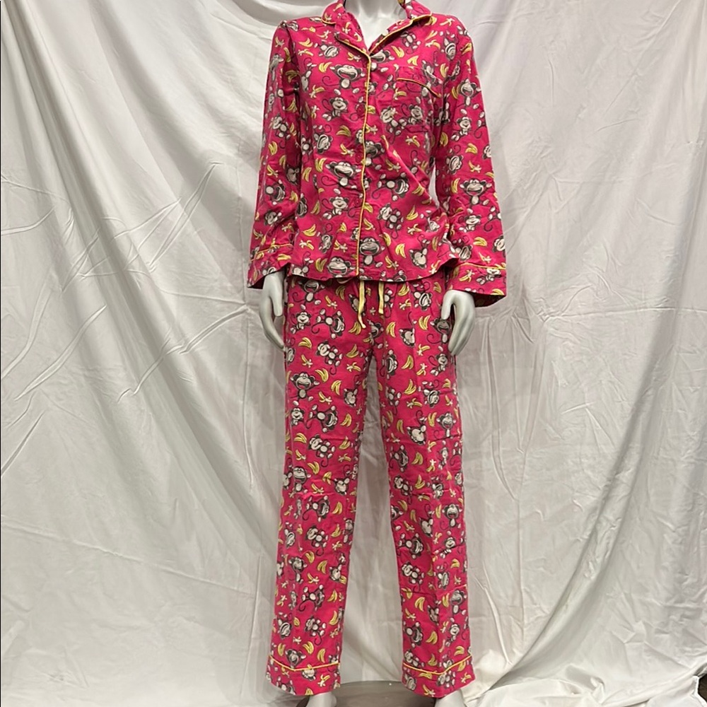 🔥 3 for $15.  Pink Flannel Monkey Print Pajama Set